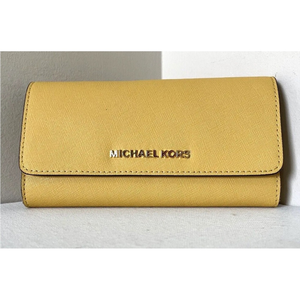 New Michael Kors Jet Set Travel Large Trifold Wallet Leather Dusty Daisy